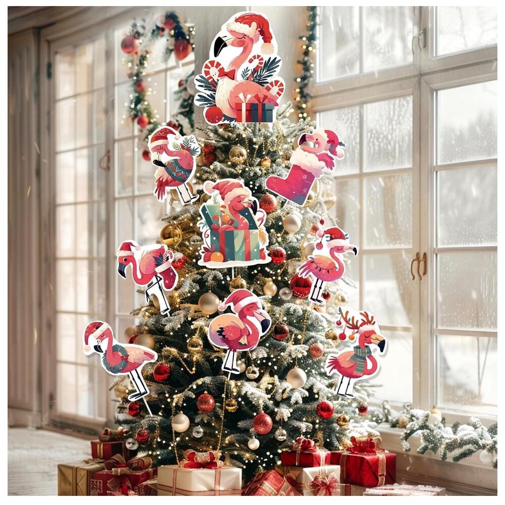 Christmas Pink Flamingo Ornaments for Christmas Tree Flamingo Tree Topper 9Pcs